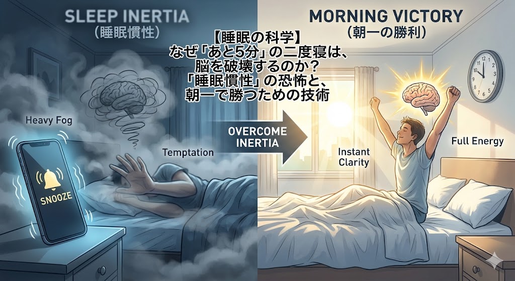 【睡眠の科学】なぜ「あと5分」の二度寝は、脳を破壊するのか?「睡眠慣性」の恐怖と、朝一で勝つための技術