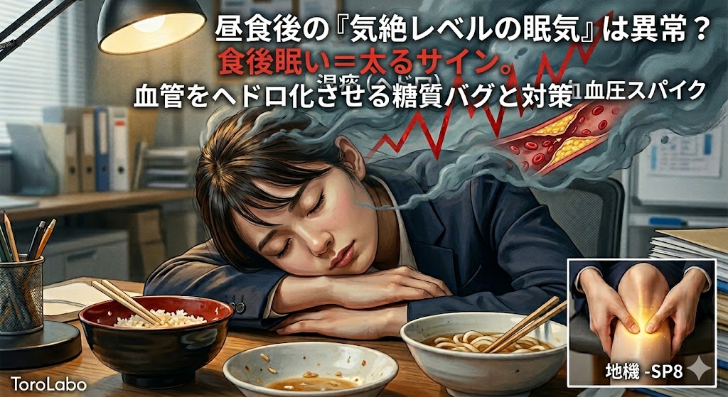 昼食後の「気絶レベルの眠気」は異常？食後眠い＝太るサイン。血管をヘドロ化させる糖質バグと対策